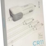 Φορτιστής Αυτοκινήτου 2 USB 12V/5V 2.4A USB Θύρα + 3 Καλώδια Micro/Lightning/Type C