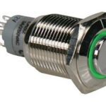 Διακόπτης Πατητός Φ16/ΙΝ R1710G Μεταλικός+Φωτεινή Ροδελα Πράσινη