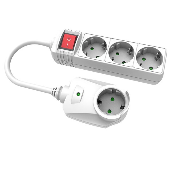 PL102015-1 Πολύπριζο Υπέρτασης 3+1 Θέσεων Με Καλώδιο & Διακόπτη 1,5m 3X1,5mm Με Προστασία Επαφών Λευκό