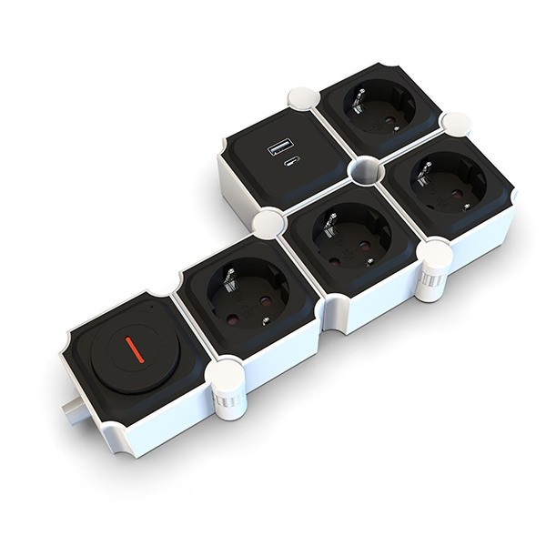 PL1010203-1 Πολύπριζο 4 Θέσεων & 2 USB (TYPE A & C) Σπαστό Με Καλώδιο & Διακόπτη 3x1,5mm 2m Με Πρπστασία Επαφών